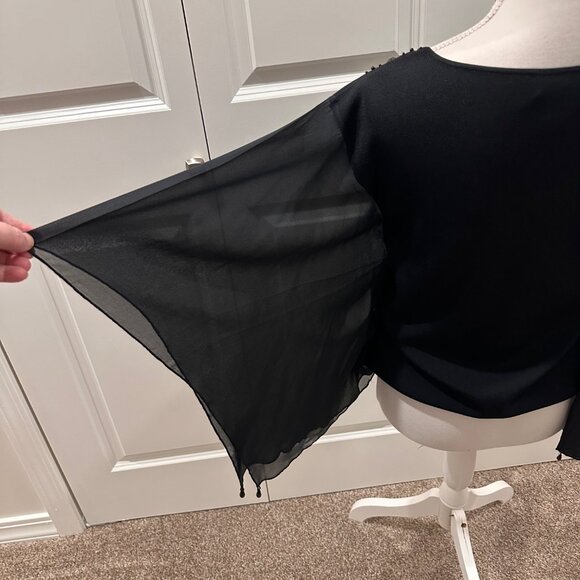 Beaded Spenser Jeremy  size medium black flutter sleeve blouse v-neck beadwork - Picture 4 of 4